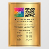 ロゴQRコード開館時間オープン閉じたフェイク金ゴールド ウィンドウサイン (シート)