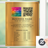 ロゴQRコード開館時間オープン閉じたフェイク金ゴールド ウィンドウサイン (ホーム)