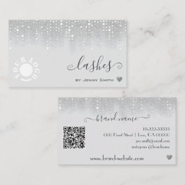ロゴQRテンプレートかわいらしホワイトシルバーグリッター雨 名刺