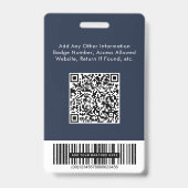 ロゴQRバーコード付き 社員 青い写真付きID バッジ (裏面)
