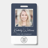 ロゴQRバーコード従業員の青い写真ID バッジ (表面)