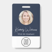 ロゴQRバーコード従業員の青い写真ID バッジ (Front)