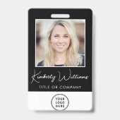 ロゴQRバーコード従業員ブラックフォトID バッジ (Front)