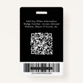 ロゴQRバーコード従業員ブラックフォトID バッジ (裏面)