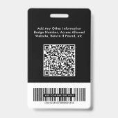 ロゴQRバーコード従業員ブラック写真ID バッジ (裏面)