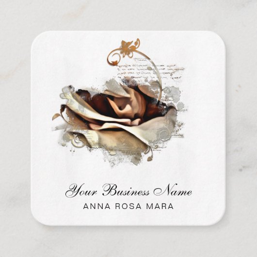 *~*ロゴQRピーチ金ゴールドバラフローラ花 スクエア名刺 (正面)