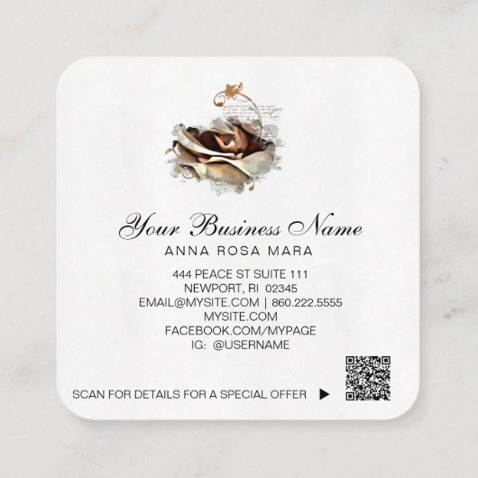 *~*ロゴQRピーチ金ゴールドバラフローラ花 スクエア名刺 (裏面)