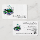 *~*ロゴQRブルーティール(緑がかった色)バラフローラ花 名刺 (正面/裏面)