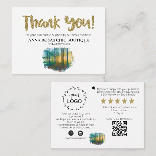 *~*ロゴQR森の森をレビューありがとうAP8 エンクロージャーカード (正面/裏面)