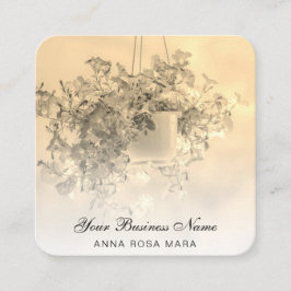 *~*ロゴQR金ゴールドフローラフラワーぶら下がったズペチュニアポット スクエア名刺