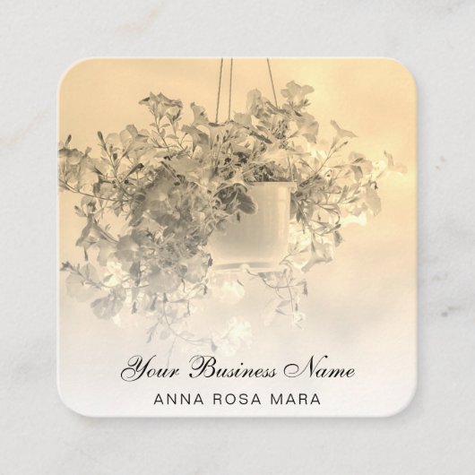 *~*ロゴQR金ゴールドフローラフラワーぶら下がったズペチュニアポット スクエア名刺 (正面)