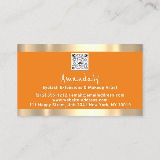 ロゴQR CODEロゴ金ゴールドピンクストロークメイクアップアーティスト 名刺 (裏面)