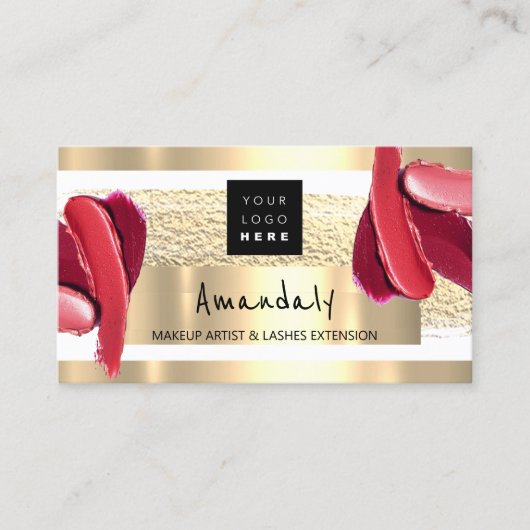 ロゴQR CODEロゴ金ゴールドピンクストロークメイクアップアーティスト 名刺 (正面)