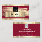 ロゴQR CODEロゴ金ゴールド絵を描Burgundy 名刺 (正面/裏面)