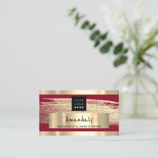 ロゴQR CODEロゴ金ゴールド絵を描Burgundy 名刺 (スタンド正面)