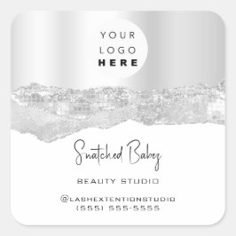 ロゴQRCodeオンラインショップグリッターシルバーグレーホワイト スクエアシール