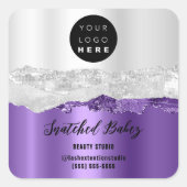 ロゴQRCodeオンラインショップストロークシルバーグレーパープル スクエアシール (正面)