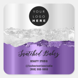 ロゴQRCodeオンラインショップストロークシルバーグレーパープル スクエアシール