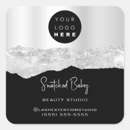 ロゴQRCodeオンラインショップストロークシルバーグレーブラック スクエアシール