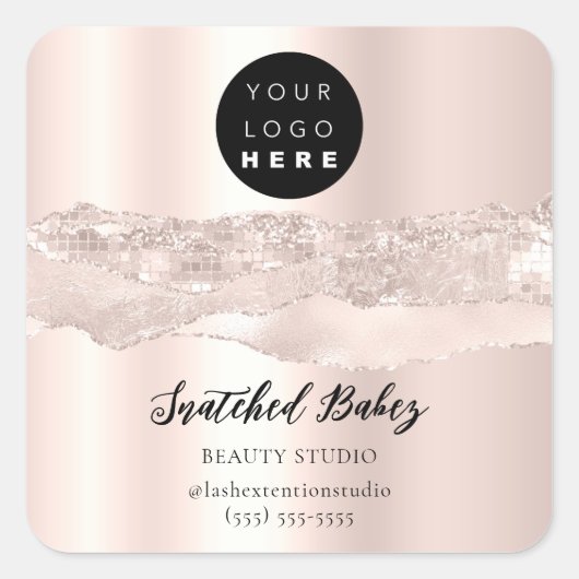 ロゴQRCodeオンラインショップストロークバラグリッター スクエアシール (正面)