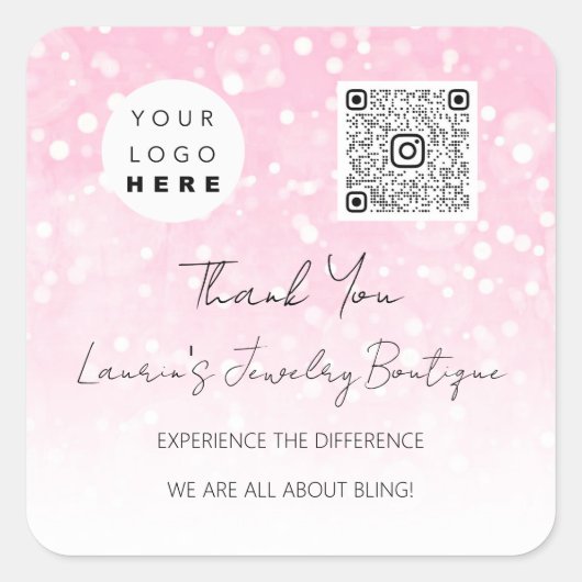 ロゴQrCodeオンラインショップピンク スクエアシール (正面)