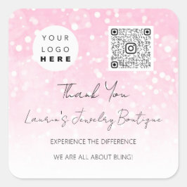 ロゴQrCodeオンラインショップピンク スクエアシール