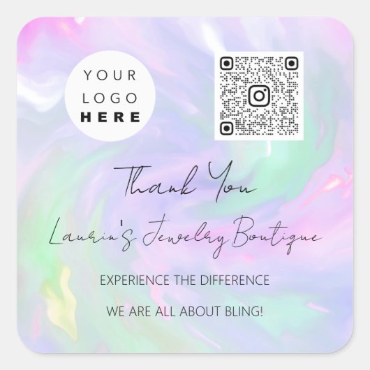 ロゴQrCodeオンラインショップホログラフィック スクエアシール (正面)