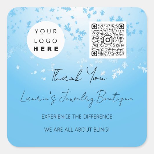 ロゴQrCodeオンラインショップLight Blue スクエアシール (正面)