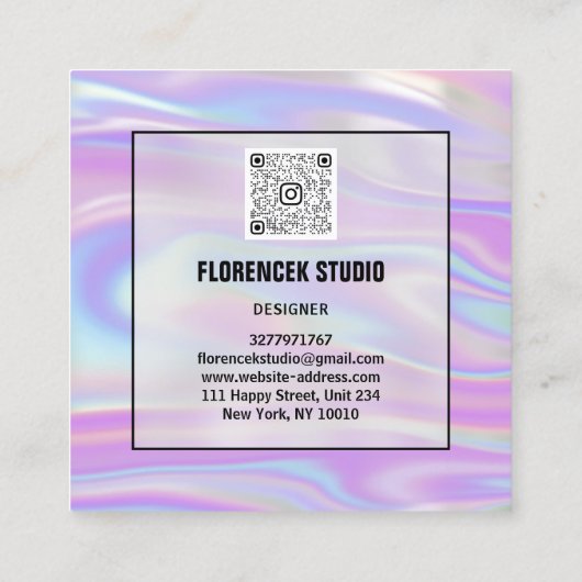 ロゴQRCODEショッププロフェッショナルホログラフィグラデーションック スクエア名刺 (裏面)