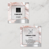 ロゴQRCODEショップホログラフメイクアップバラ大理石 スクエア名刺 (正面/裏面)