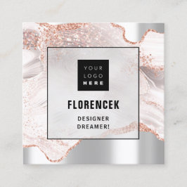 ロゴQRCODEショップホログラフメイクアップバラ大理石 スクエア名刺