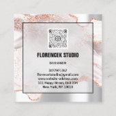 ロゴQRCODEショップホログラフメイクアップバラ大理石 スクエア名刺 (裏面)