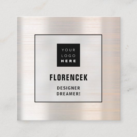 ロゴQRCODEショップホログラフメイクアップミニマリズムバラ スクエア名刺 (正面)