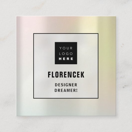 ロゴQRCODEショップホログラフメイクアップミニマリズム スクエア名刺 (正面)