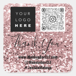 ロゴQRCode名感謝していショッピンググリッターバラ スクエアシール