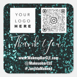 ロゴQRCode名感謝していショッピングティール（緑がかった色）グリッター スクエアシール