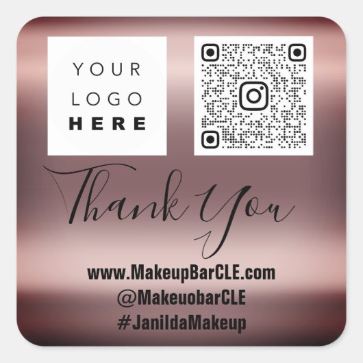 ロゴQRCode名感謝していショッピングバラ赤面 スクエアシール (正面)