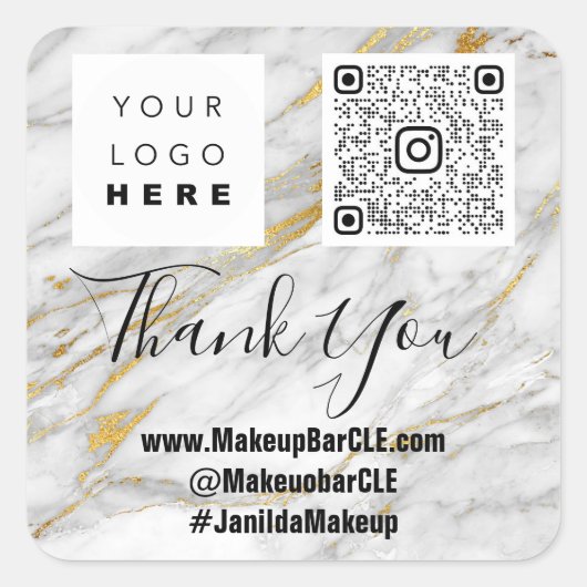 ロゴQRCode名感謝していショッピングフェイク大理石グレー スクエアシール (正面)