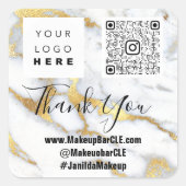 ロゴQRCode名感謝していショッピングフェイク大理石金ゴールド スクエアシール (正面)