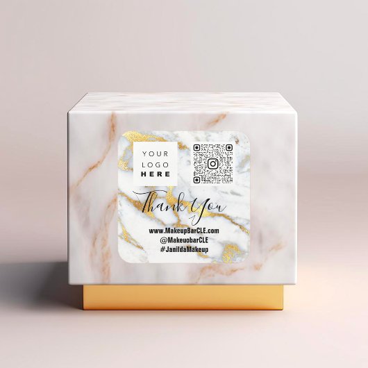 ロゴQRCode名感謝していショッピングフェイク大理石金ゴールド スクエアシール
