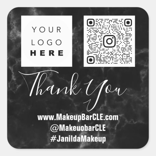 ロゴQRCode名感謝していショッピングフェイク大理石 スクエアシール (正面)