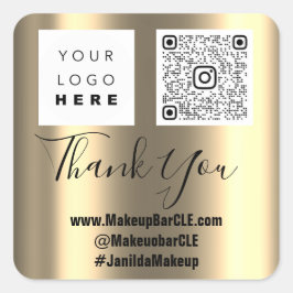 ロゴQRCode名感謝していショッピングフェイク金ゴールド店 スクエアシール