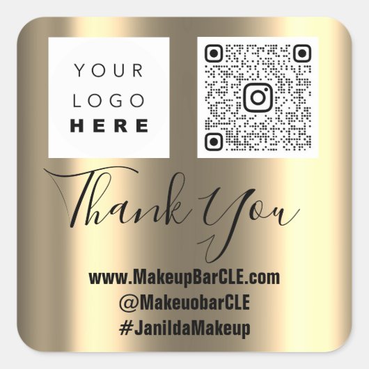 ロゴQRCode名感謝していショッピングフェイク金ゴールド店 スクエアシール (正面)