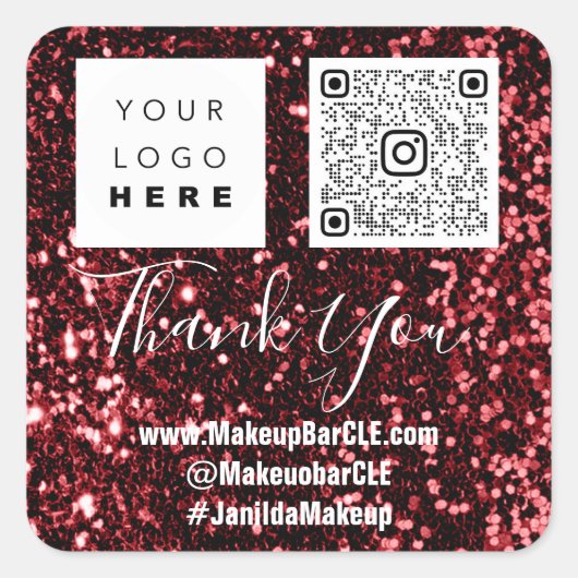 ロゴQRCode名感謝していショッピングブルゴーニュグリッター スクエアシール (正面)