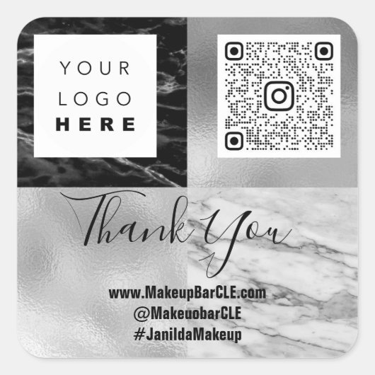 ロゴQRCode名感謝していショッピング大理石グレージオメトリ スクエアシール (正面)