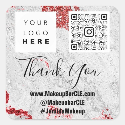 ロゴQRCode名感謝していショッピング大理石グレーレッド スクエアシール (正面)