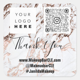 ロゴQRCode名感謝していショッピング大理石バラ白 スクエアシール
