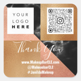 ロゴQRCode名感謝していショッピング大理石バラ スクエアシール