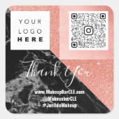 ロゴQRCode名感謝していショッピング大理石ピンク スクエアシール (正面)