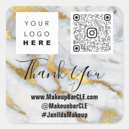 ロゴQRCode名感謝していショッピング灰色大理石金ゴールド スクエアシール